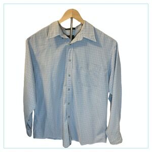 Club Room Mens Large Light Blue Plaid Long Sleeve Button Down Shirt‎